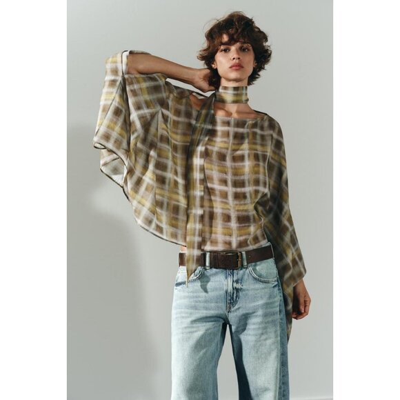 ZARA CHECK SCARF CAPE - Picture 1 of 8